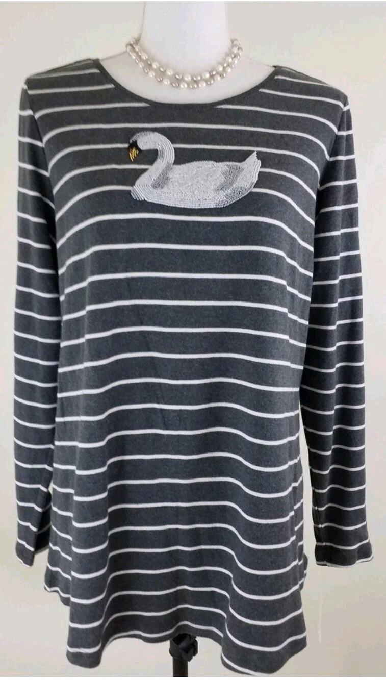 Charter Club ~Woman Plus Size 1X~ Embellished Top Charcoal Heather Combo NWT.